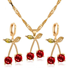Fashion flash zircon cherry shape lovely design simple wholesale latest crystal wedding jewelry sets